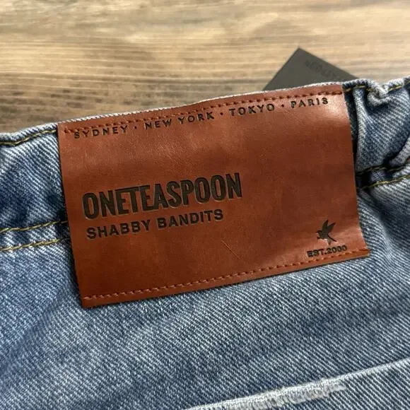 OneTeaspoon Shabby Bandits Denim Shorts XL Blue Drawstring NWT Free People - Picture 3 of 5